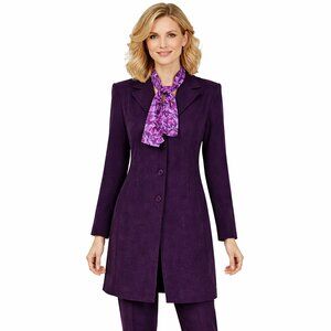 Sag Harbor Pant Suit Size 6P Purple Longline Jacket Faux Suede Scarf Vented